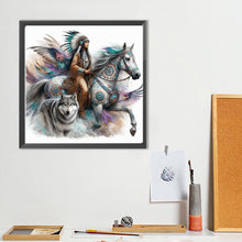 Load image into Gallery viewer, Diamond Painting - Full Round - Indian woman wolf and horse (40*40CM)
