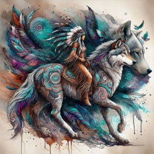 Load image into Gallery viewer, Diamond Painting - Full Round - Indian woman and wolf (40*40CM)