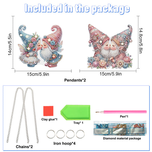 2pcs Cute Gnome Diamond Art Hanging Pendant 5D DIY Diamond Painting Dots Pendant