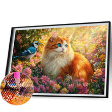 Load image into Gallery viewer, Diamond Painting - Full Round - Flower Blue Bird Orange Cat (60*40CM)