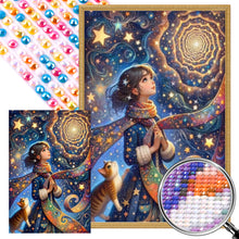 Load image into Gallery viewer, AB Diamond Painting - Full Round - Girl and cat under the starry sky (40*60CM)