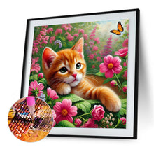 Load image into Gallery viewer, Diamond Painting - Full Round - Orange cat in the flowers (30*30CM)