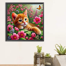 Load image into Gallery viewer, Diamond Painting - Full Round - Orange cat in the flowers (30*30CM)