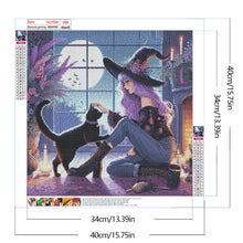 Load image into Gallery viewer, Diamond Painting - Full Round - Witch and black cat (40*40CM)