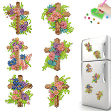 Load image into Gallery viewer, 6Pcs Acrylic Floral Cross Diamond Art Refrigerator Magnets Sticker for Beginners