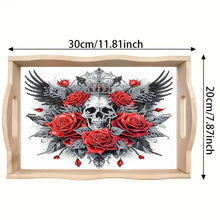 Load image into Gallery viewer, Wood Skull Red Rose 5D Diamond Painting Tray Art Craft for Desk Coffee Table