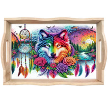 Load image into Gallery viewer, Wood Wolf Dream Catcher 5D Diamond Painting Tray Art Craft for Desk Coffee Table