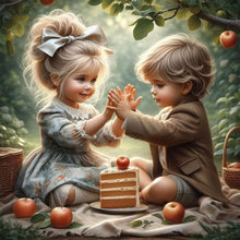 Load image into Gallery viewer, Diamond Painting - Full Round - Girl and boy on picnic (40*40CM)