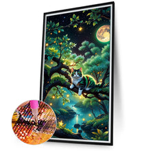 Load image into Gallery viewer, Diamond Painting - Full Round - Green cat on tree branch under moon (40*70CM)