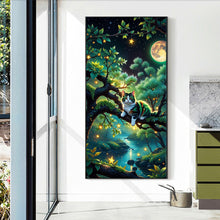 Load image into Gallery viewer, Diamond Painting - Full Round - Green cat on tree branch under moon (40*70CM)