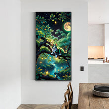 Load image into Gallery viewer, Diamond Painting - Full Round - Green cat on tree branch under moon (40*70CM)