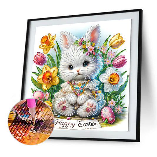 Diamond Painting - Full Round - Easter daffodil white rabbit (30*30CM)