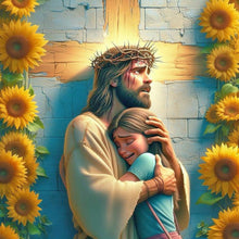 Load image into Gallery viewer, Diamond Painting - Full Round - Sunflower Cross Jesus And Girl (40*40CM)