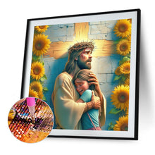 Load image into Gallery viewer, Diamond Painting - Full Round - Sunflower Cross Jesus And Girl (40*40CM)