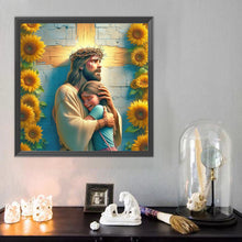 Load image into Gallery viewer, Diamond Painting - Full Round - Sunflower Cross Jesus And Girl (40*40CM)