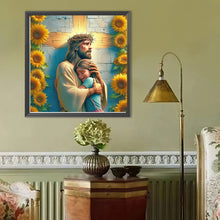 Load image into Gallery viewer, Diamond Painting - Full Round - Sunflower Cross Jesus And Girl (40*40CM)