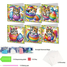 Load image into Gallery viewer, 6Pcs Easter Cats Diamond Painting Card Rhinestone Art Card for Party Favors