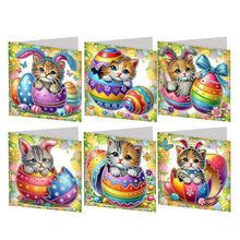 Load image into Gallery viewer, 6Pcs Easter Cats Diamond Painting Card Rhinestone Art Card for Party Favors