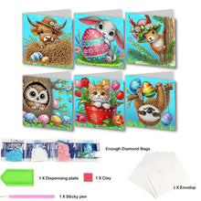 Load image into Gallery viewer, 6Pcs Easter Animals Diamond Painting Card Rhinestone Art Card for Party Favors