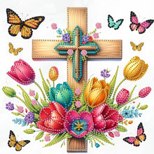 Load image into Gallery viewer, Diamond Painting - Partial Special Shaped - Cross And Flower (30*30CM)