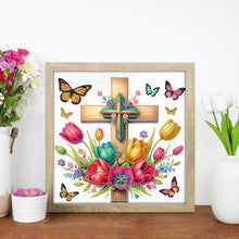 Load image into Gallery viewer, Diamond Painting - Partial Special Shaped - Cross And Flower (30*30CM)