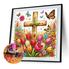Load image into Gallery viewer, Diamond Painting - Partial Special Shaped - Cross And Flower (30*30CM)