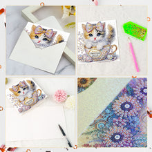 Load image into Gallery viewer, 6Pcs Teacup Kitten DIY Diamond Painting Card Diamond Drawing Card for Friends