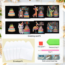 Load image into Gallery viewer, 6Pcs Birthday Cake Animal DIY Diamond Painting Card Diamond Drawing Card
