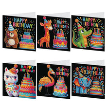 Load image into Gallery viewer, 6Pcs Birthday Cake Animal DIY Diamond Painting Card Diamond Drawing Card