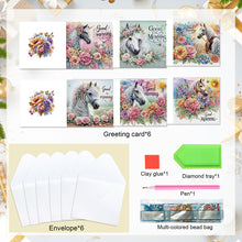 Load image into Gallery viewer, 6Pcs Flower White Horse DIY Diamond Painting Card Diamond Drawing Card