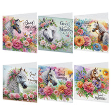 Load image into Gallery viewer, 6Pcs Flower White Horse DIY Diamond Painting Card Diamond Drawing Card