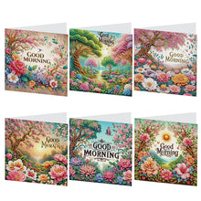 Load image into Gallery viewer, 6Pcs Good Morning Bouquet DIY Diamond Painting Card Diamond Drawing Card