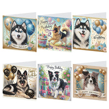 Load image into Gallery viewer, 6Pcs Birthday Puppy DIY Diamond Painting Card Diamond Drawing Card for Adults