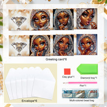 Load image into Gallery viewer, 6Pcs Black Girl DIY Diamond Painting Card Diamond Drawing Card for Adults
