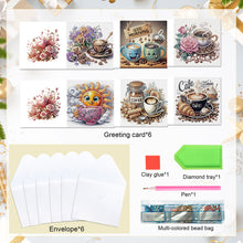 Load image into Gallery viewer, 6Pcs Coffee Afternoon Tea DIY Diamond Painting Card Diamond Drawing Card
