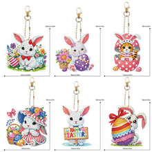 Load image into Gallery viewer, 6Pcs Double Sided Special Shape Easter Bunny Diamond Painting Art Keyring