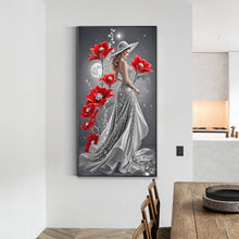 Load image into Gallery viewer, Diamond Painting - Full Round - Red Flower Moon Lady (40*70CM)