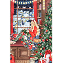 Load image into Gallery viewer, Diamond Painting - Full Round - Snowy Night Christmas Girl (40*60CM)