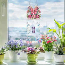 Load image into Gallery viewer, Flower Butterfly Double Sided Diamond Painting Wind Chime for Window Decor