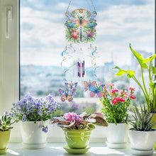 Load image into Gallery viewer, Flower Dragonfly Double Sided Diamond Painting Wind Chime for Window Decor