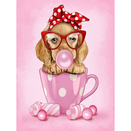 AB Diamond Painting - Full Round - Fashionable Puppy In The Cup (30*40CM)