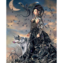 Load image into Gallery viewer, Diamond Painting - Full Round - Moon Cool Girl And Wolf (40*50CM)