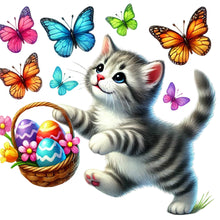 Load image into Gallery viewer, Diamond Painting - Full Round - Cat Chasing Butterflies (40*40CM)