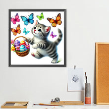 Load image into Gallery viewer, Diamond Painting - Full Round - Cat Chasing Butterflies (40*40CM)