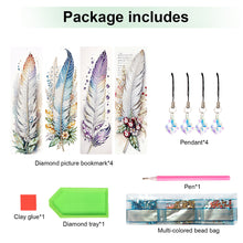 Load image into Gallery viewer, 4Pcs Special Shape Feathers Diamond Painting Bookmark Making Kit for Book Lovers