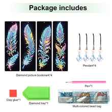 Load image into Gallery viewer, 4Pcs Special Shape Feathers Diamond Painting Bookmark Making Kit for Book Lovers