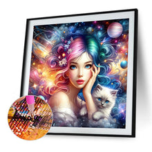 Load image into Gallery viewer, Diamond Painting - Full Round - White Cat And Girl (40*40CM)