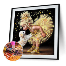 Load image into Gallery viewer, Diamond Painting - Partial Special Shaped - Girl In Gauze Skirt And Dog (30*30CM)