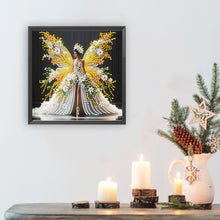Load image into Gallery viewer, Diamond Painting - Partial Special Shaped - White And Gold Butterfly Girl (30*30CM)