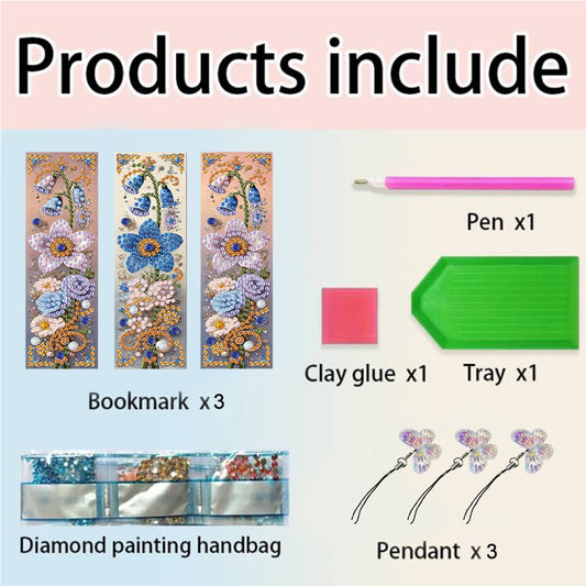3Pcs Special Shaped Colorful Flower 5D DIY Diamond Art Book Mark for Home Office
